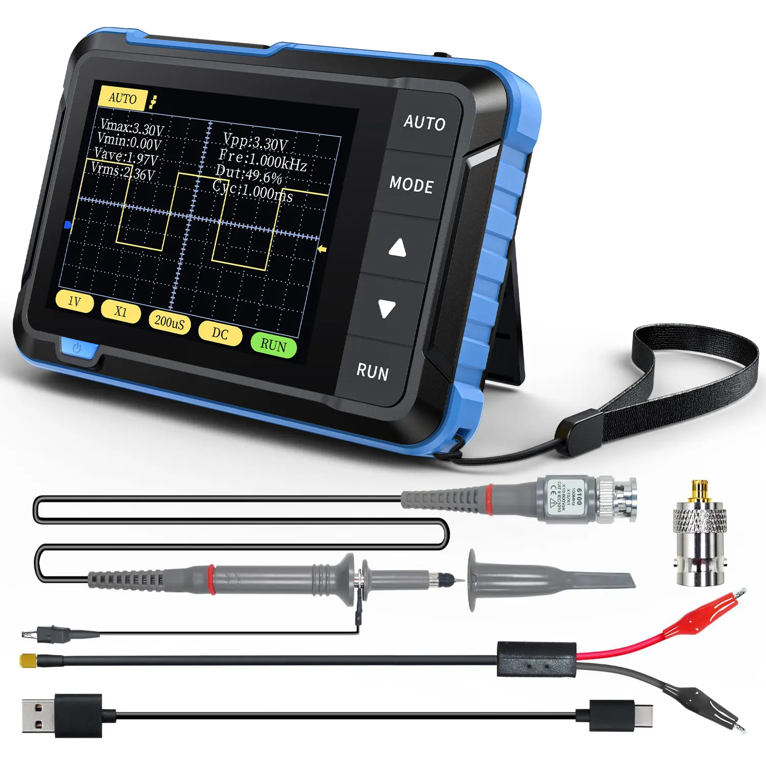 DSO152 Mini Handheld Digital Oscilloscope, 2.5MSa/s Sampling Rate, 200KHz Bandwidth, 800VPP Pulse PWM Output, Automotive Diagnostic Tool with Multimeter & Car Battery Tester
