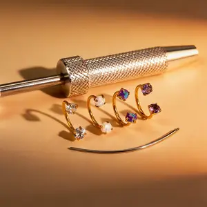 2pcs Horseshoe Nose Ring 20G Internally Threaded with Free Ball Holder for Daith Cartilage Piercing Jewelry in Assorted Colors