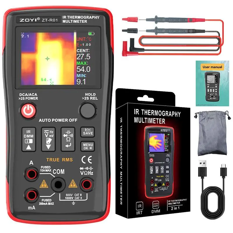 ZT-R01 2-in-1 Thermal Imaging Multimeter, Professional Digital Multimeter with IR Camera, 32x32 Resolution, -20℃-550℃ Temperature Range, True RMS Auto-Ranging DMM for HVAC Electrical Testing Car Voltage Tester