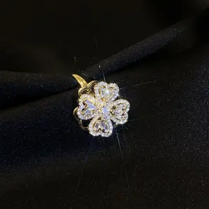 Spinner Ring - Elegant Crystal Rotating Statement Ring Fashion Adjustable Open Wrap Finger Rings Comfort Fit Lucky Anniversary Jewelry Gift for Women