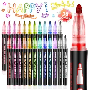 12/24/36/48 color options double-line Outline Shimmer Markers, dreamy glitter metallic color marker pen,Suitable for 4-16 year old teenagers, boys and girls, for graffiti, hand account keeping and writing greeting cards