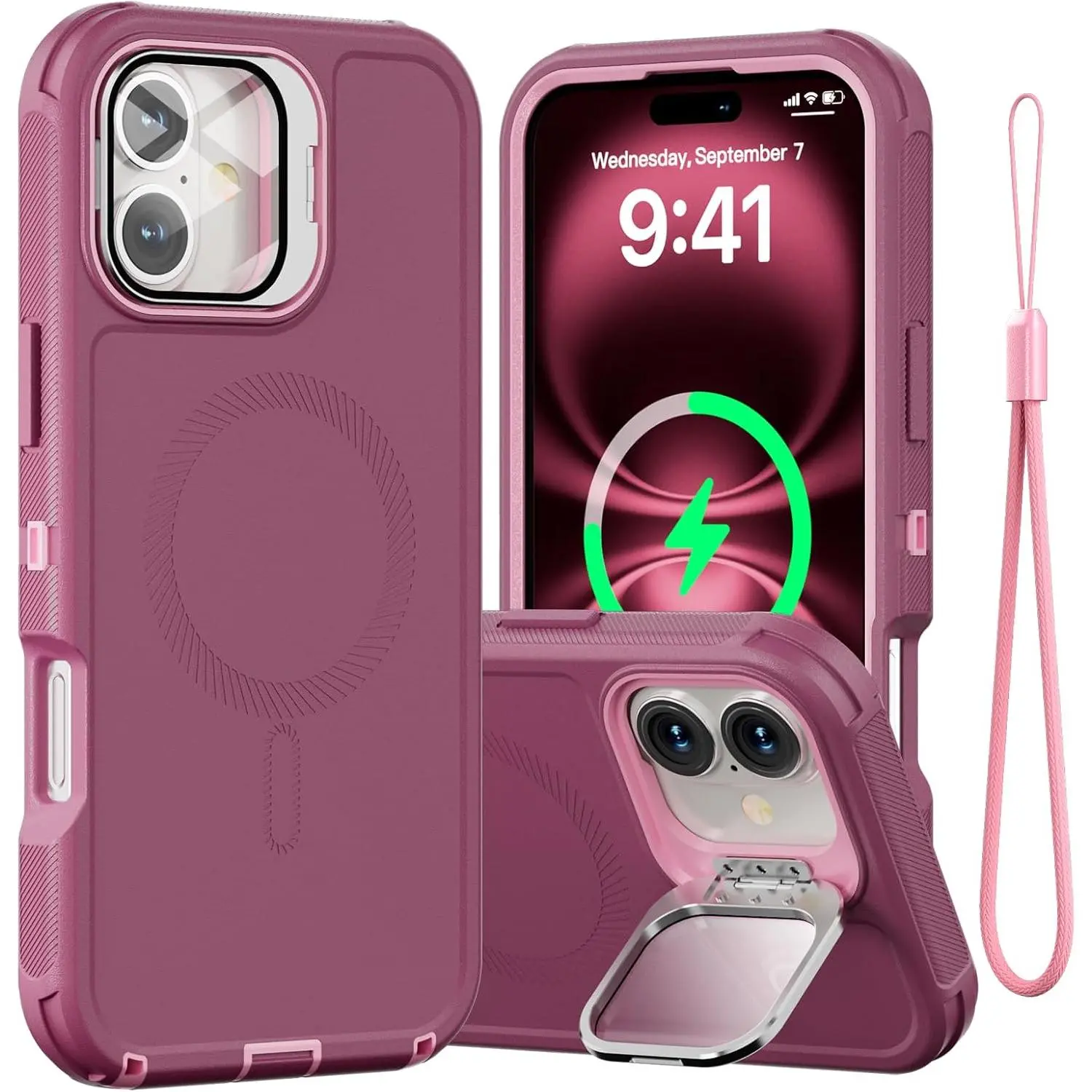 Rugged Heavy-Duty Shockproof Waterproof Aluminium Smartphone Casing for iPhone 12-17, with Camera Lens Cover, Kickstand, MagSafe Compatibility, Wrist Strap, Military-Grade Drop Protection for Men, Handheld Cellphone Devices