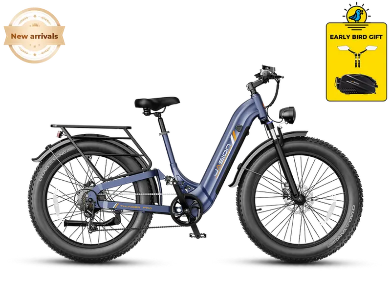 Jasion Thunder Pro ST Step-Through Electric Bike for Adults | 26” Fat Tire All-Terrain eBike, Long Range Battery, Full Suspension, UL2849 Certified
