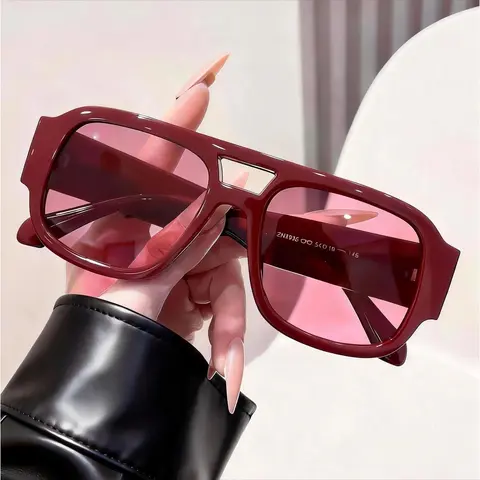 Unisex 70s Retro Square Aviator Sunglasses, Vintage Pilot Nylon TR90 Double-Bridge Frame, UV400 UV Protective Eyewear for Sports & Outdoor Activities