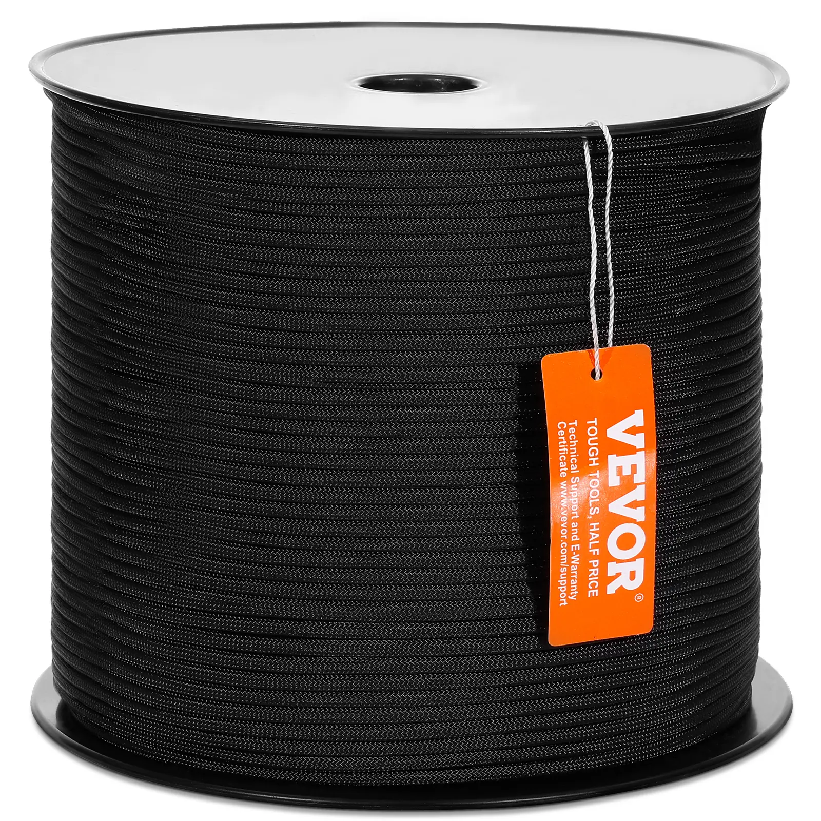 VEVOR Braided Nylon Rope, 3/16 in x 1000 ft 32-Strand Flexible Utility Cord, 720 LBS Load Capacity, Easy to Knot, with ABS Reel, Black for Tree Work & Outdoor Adventures, Anti-Fraying, High Strength, Synthetic Rope Ropes, Cords & Webbing