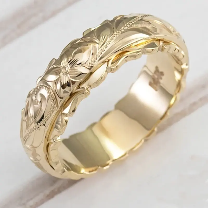 Women's 3D Rose Hand-Carved Floral Gold Ring - European Fashion Carving Decorative Ring, Special Events Gift for Wedding Anniversary Birthday Dating, Carving Rings