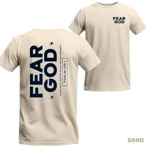 Fear God Christian T-Shirt - Bold Bible Verse Psalm 128:1 Graphic On Back , Faith Inspired Apparel , Religious Clothing , Casual Everyday Wear , Gift For Believers Crew Neck Classic
