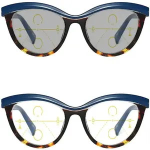 progressive multifocal glasses transition sunglasses photochromic reading glasses ladies far and near dual use (blue leopard, +2.25)