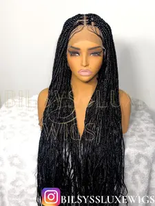 Knotless Boho Braided Wig — Full Lace — 40 inch — Black — Glueless