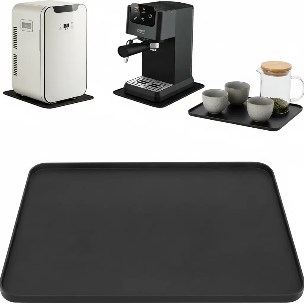 Mini Fridge Silicone Mat 13” x 9”, Drip Tray Under Refrigerator, Leak Resistant Floor Protector for Mini Fridge, Washing Machine & AC Unit, Black