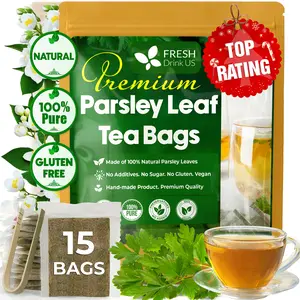 FreshDrinkUS, Premium 15 Parsley Leaf Tea Bags, 100% Natural & Pure from Parsley Leaves. Loose Leaf Parsley Herbal Tea. Made with Natural Material Tea Bags. No Sugar, No Caffeine, No Gluten, Vegan.