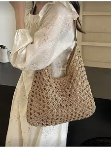 Women Handwoven Granny Square Large Capacity Tote Bag Beach Bag Summer Vacation Daily Use Perfect Choice Travel Essential Ladies Summer Straw Beach Bag