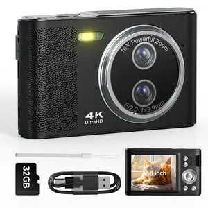 Digital Camera, 4K 48MP Cameras for Photography, Point and Shoot Digital Camera with Auto Focus, Dual Camera, Flash, 16X Zoom, Anti Shake, 32GB Card, Compact Vlogging Camera for KIDS