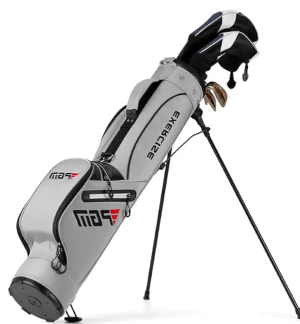 PGM Sunday Nylon Golf Stand Bag for Adults, Lightweight Design with Cooler Pouch, Holds 6-9 Clubs for Driving Range & Par 3 Courses, Beige