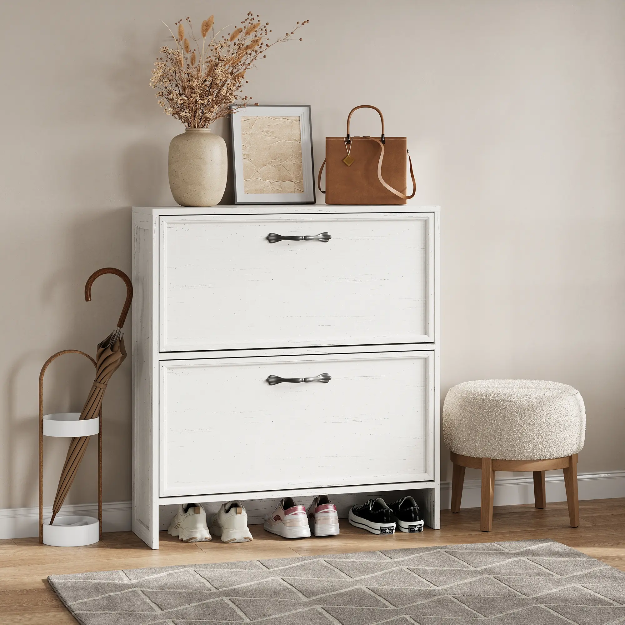 2 Drawer Shoe Cabinet, Modern Freestanding Shoe Storage Organizer with Hidden Drawers, Wooden Entryway Shoe Rack Cabinet for Hallway, Living Room, Bedroom, Home Furniture