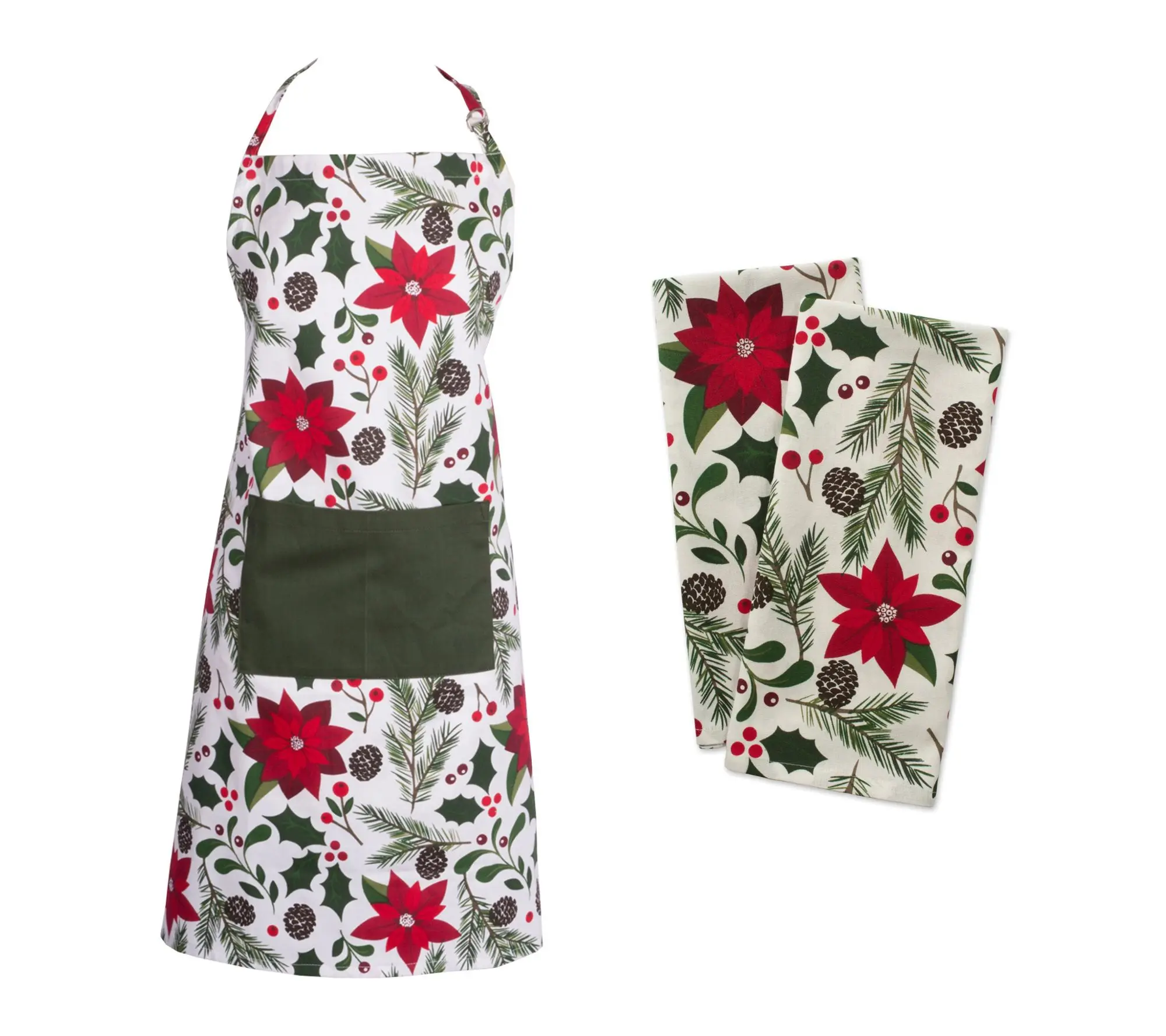 Design Imports Woodland Christ mas Chef Apron & Kitchen Towel