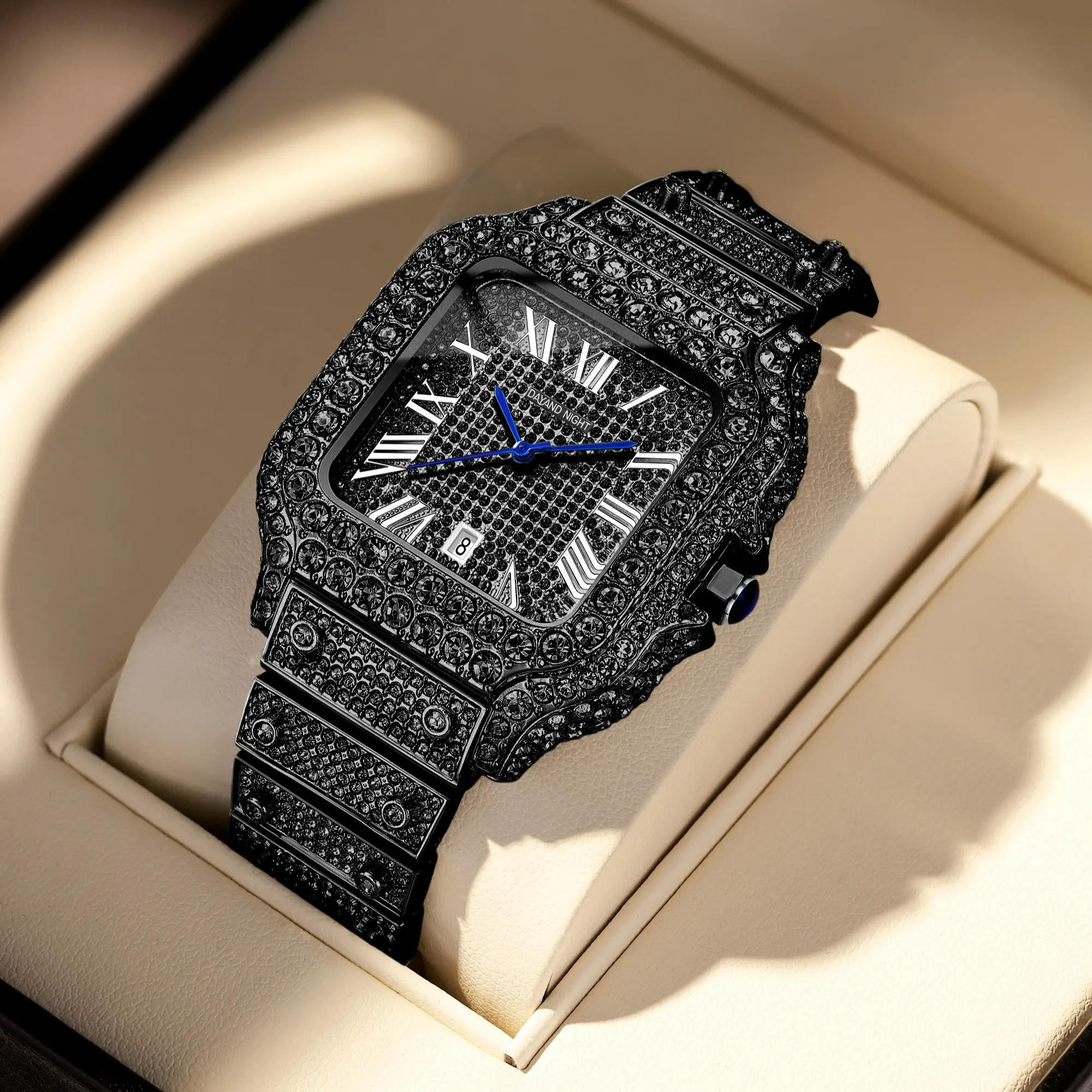 Luxury Moissanite Full Diamond Quartz Watch - Waterproof Fashion Unisex Timepiece for Business Casual, Street Style