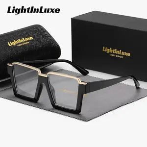 LightInLuxe Unisex Fashion refined Semi-Rimless Clear Glasses, Outdoor Leisure Anti-Blue Light Square Clear Glasses