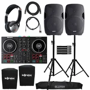 Numark Party Mix II Built-In Light Show DJ Controller with Gemini AS-1500P 15" Active Speakers Package