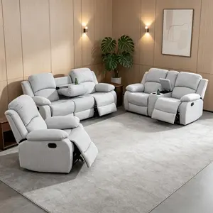 Grey/White Linen 3-Piece Indoor Conversation Sofa Set - 2-Tone Modern Lounge Furniture, Natural Breathable Fabric, Soft Textured Surface, Wear-Resistant, Fade-Proof, Full Cushions, Sturdy Frame for Living Room Decor