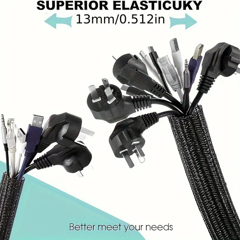 Polyamide Cable Sleeve, 1/2 Inch Wire Loom Tubing, Elastic Split Sleeving for USB, Audio & Video Cables, Cat Chew Resistant Cord Protector