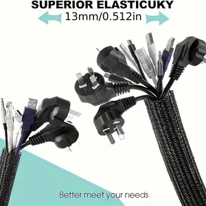 Polyamide Cable Sleeve, 1/2 Inch Wire Loom Tubing, Elastic Split Sleeving for USB, Audio & Video Cables, Cat Chew Resistant Cord Protector
