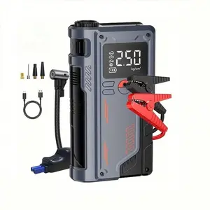 Multifunctional Portable Wireless Car Emergency Starter with Tire Inflator Pump, Air Compressor, LED Flashlight, and Emergency Light - USB Rechargeable, Easy Tire Inflation Modes, Display Screen for Gifts for Men