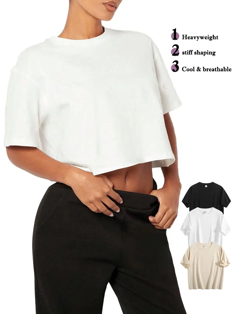 ZORVIC STUDIO 3 Pack Women's Oversized Crop Top Short Sleeve T-Shirt Loose Fit Casual Pure Cotton Tee Pack Soft Heavyweight Summer Crop Tops Solid Color Trendy TikTok Viral Everyday Outfits Comfy Streetwear Aesthetic