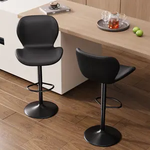 Swivel Bar Stools Set of 2,PU Leather Upholstered Barstools with Back & Footrest, Seat Adjustable Height 22.2-31IN Counter Height Bar Chairs for Bar Kitchen Island,Black chairs barstools