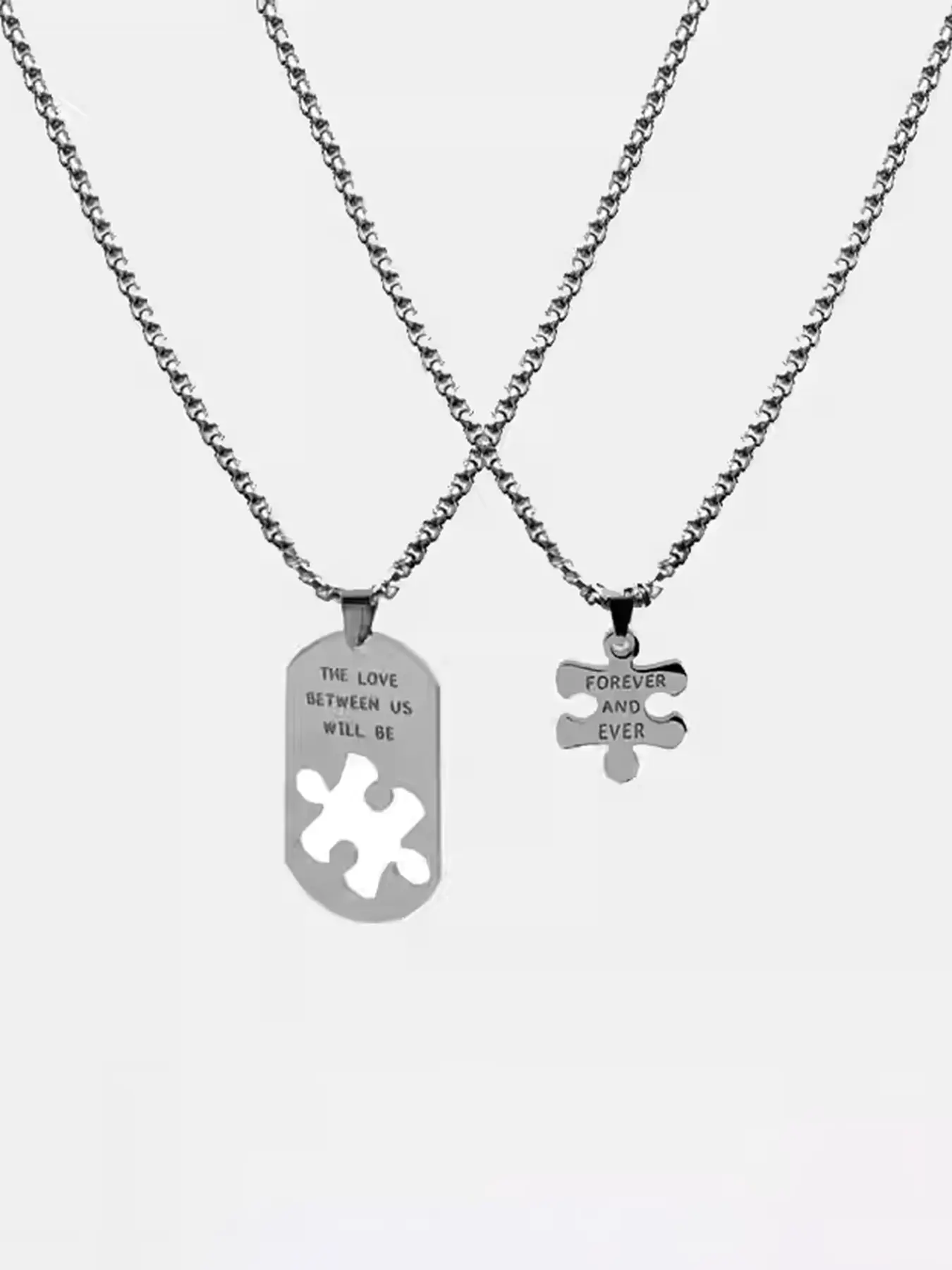 Forever Adn Ever Stainless Steel Necklace Set, Couple Puzzle Design Pendant, Hip Hop Style, Unisex Fashion Jewelry Accessories, Daily Wear Necklace, Trendy Charms Necklace