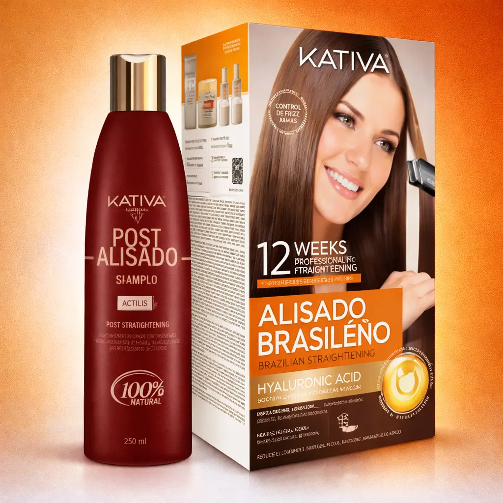 Kativa Brazilian Straightening Kit for 12-Week Frizz Control, Non-Toxic Haircare Treatment for Adults with Keratin & Organic Argan Oil, Shampoo, Smoothing, Hyaluronic Acid