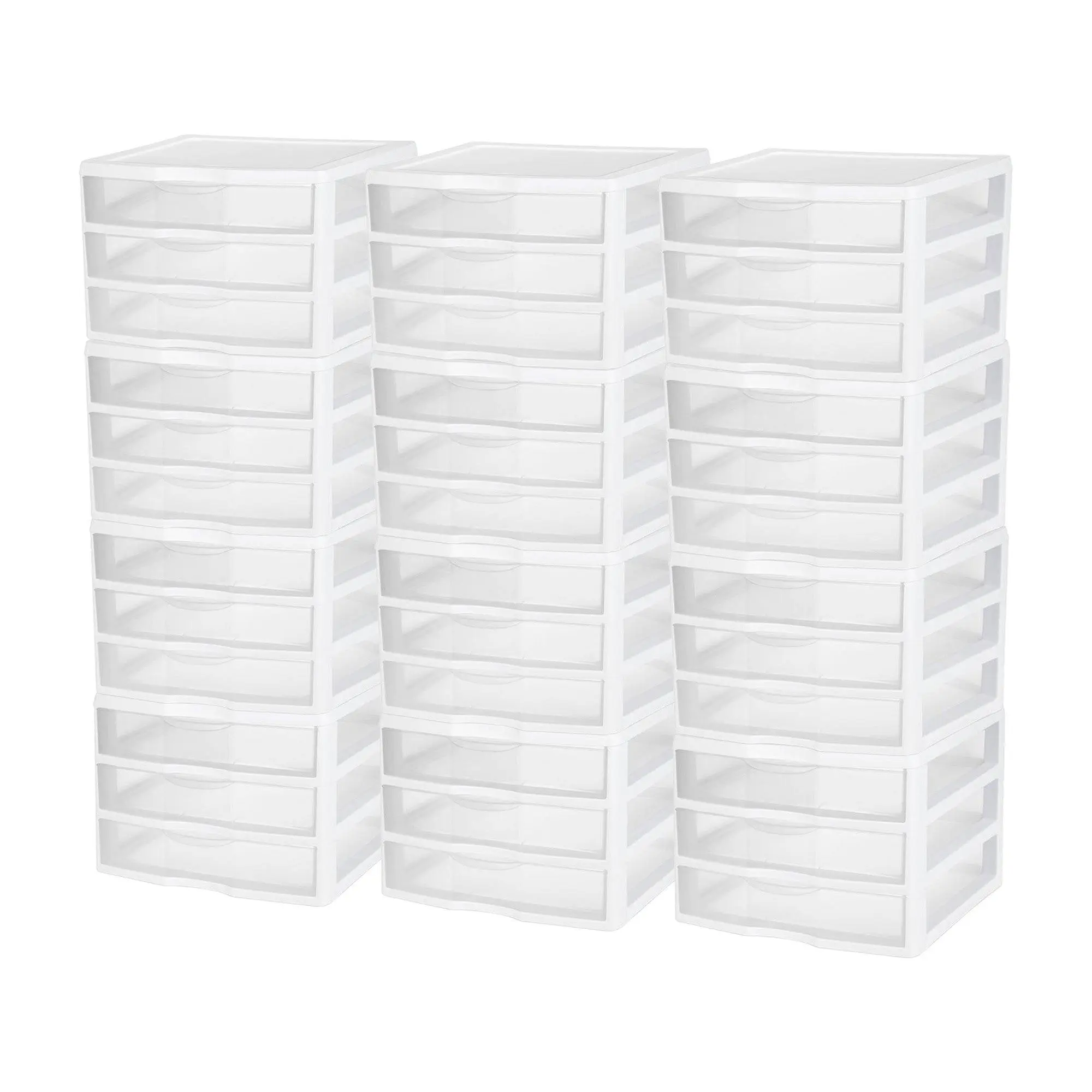 Sterilite Clear Plastic Stackable Small 3 Drawer Storage System, White, (12 Pack) Sterilite Clear Plastic Stackable Small 3 Drawer Storage System, White, (12 Pack)
