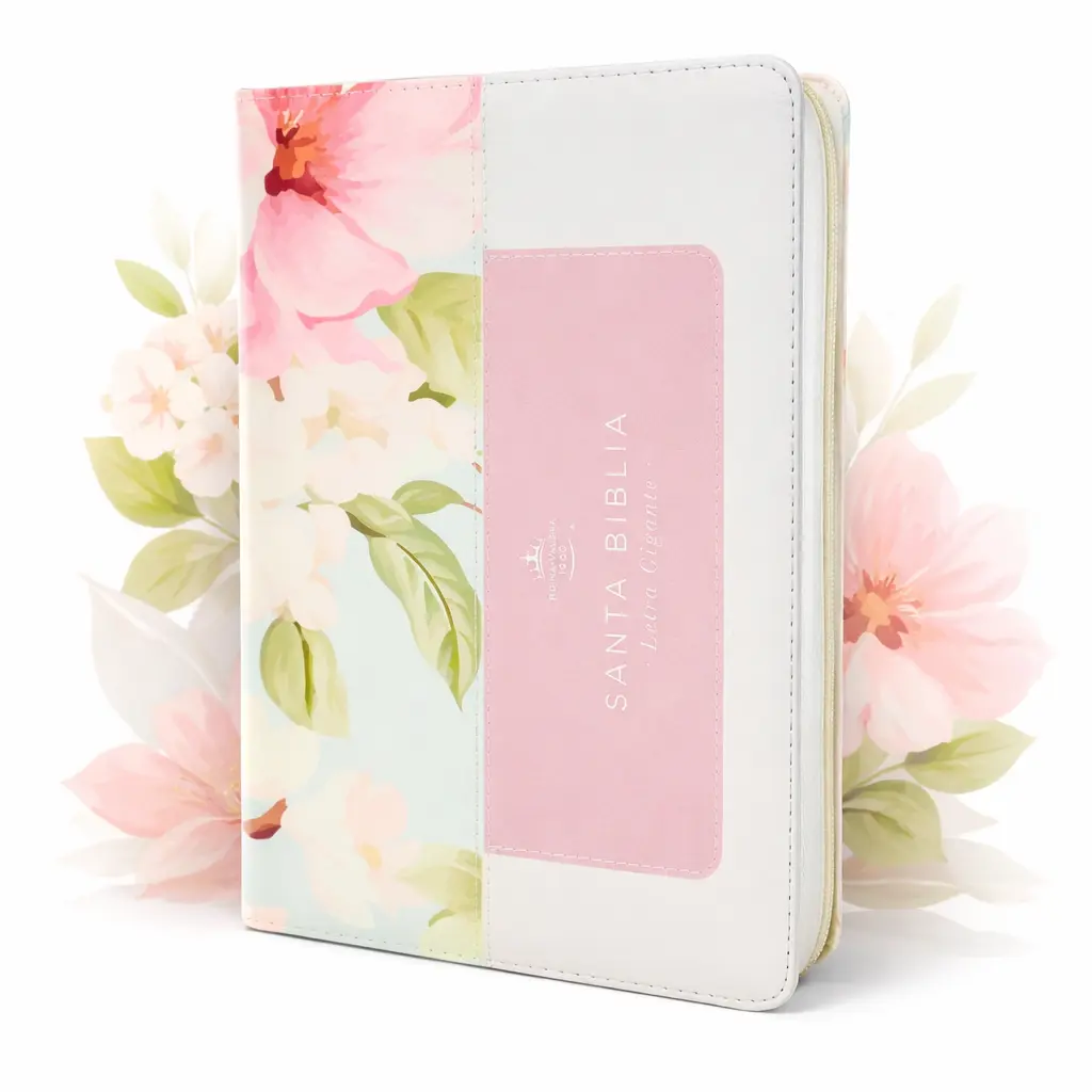 Biblia con Cierre Letra Gigante Manual 14 puntos RV1960, imit piel tricolor azul/rosa/blanco con índice y canto floral