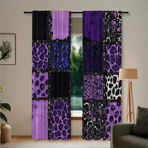 2 pieces of leopard print floral starburst texture mosaic printed curtains, made of polyester with semi-transparent texture, machine washable, suitable for bedrooms, living rooms and home decoration curtains.
