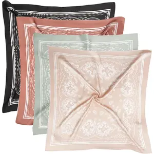 27.5 Inches Silk Head Scarf for Women Men Vint Bandanas Satin Hair Scarf Silk Wrap Neck Square Scarves VL9549