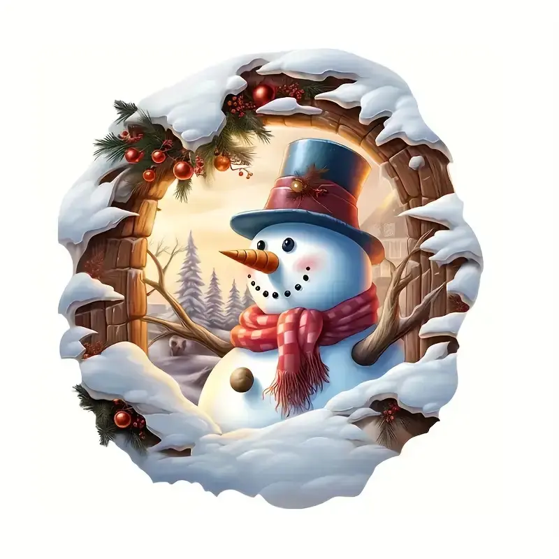 1PC Healing Winter Snow Arch Snowman Car Sticker Soft Cute Holiday Decor Decal Suitable for Bicycles, Cups, Notebook Back Covers Healing Vehicle Decor Christmas Creative Embellishment for Daily Items Soft Cute Winter Atmosphere Small Decor