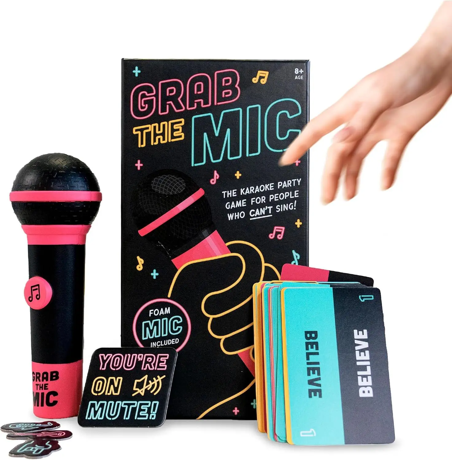 Lucky Egg Official Grab The Mic – Family Karaoke Board Game w/Foam Mic, 8+ Ages, 2-10 Players - Games for Bad Singers