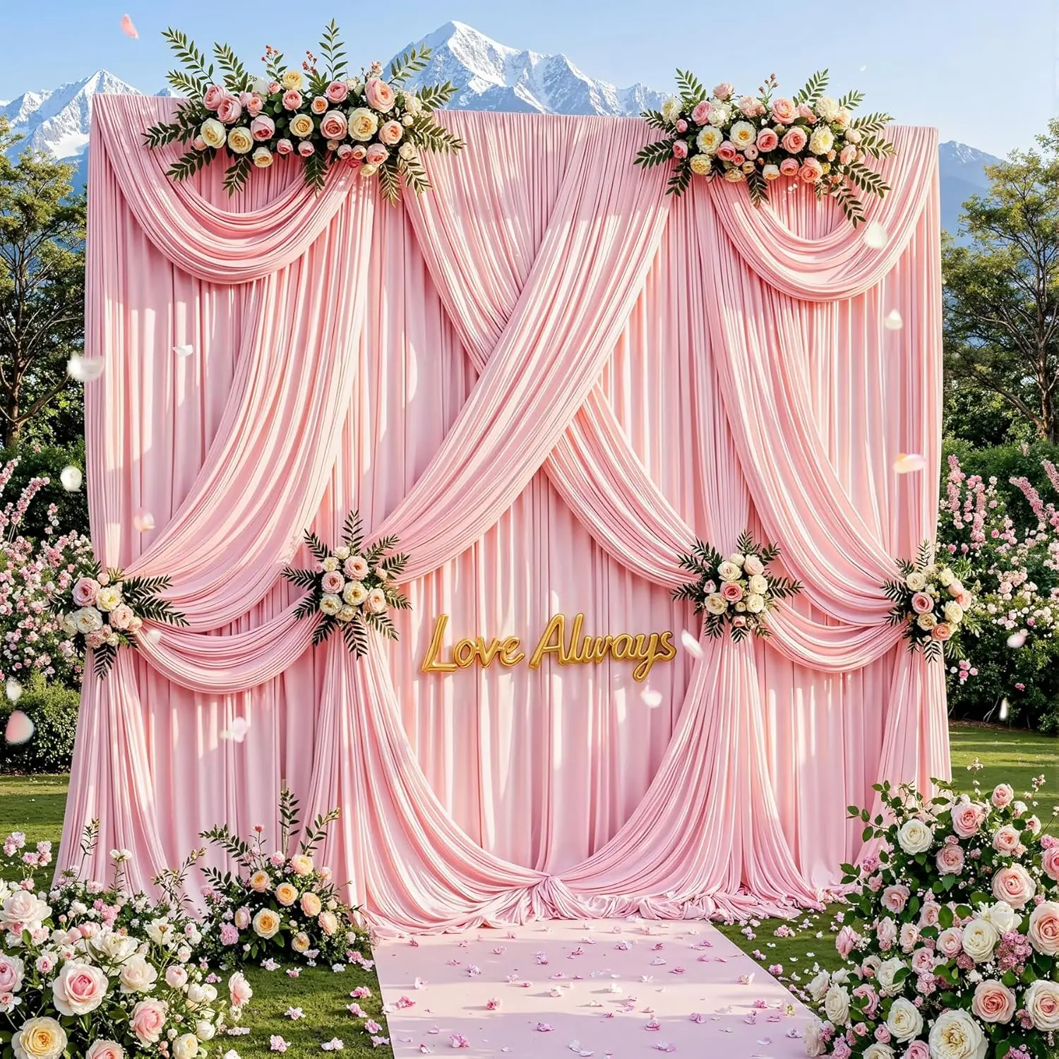 Wrinkle Free Baby Pink Backdrop Curtain for Parties, 6 Panels 10ft Polyester Pink Photo Backdrop Drapes for Graduation Birthday Wedding Party Stage Curtains, Thick Bulk Background Curtains
