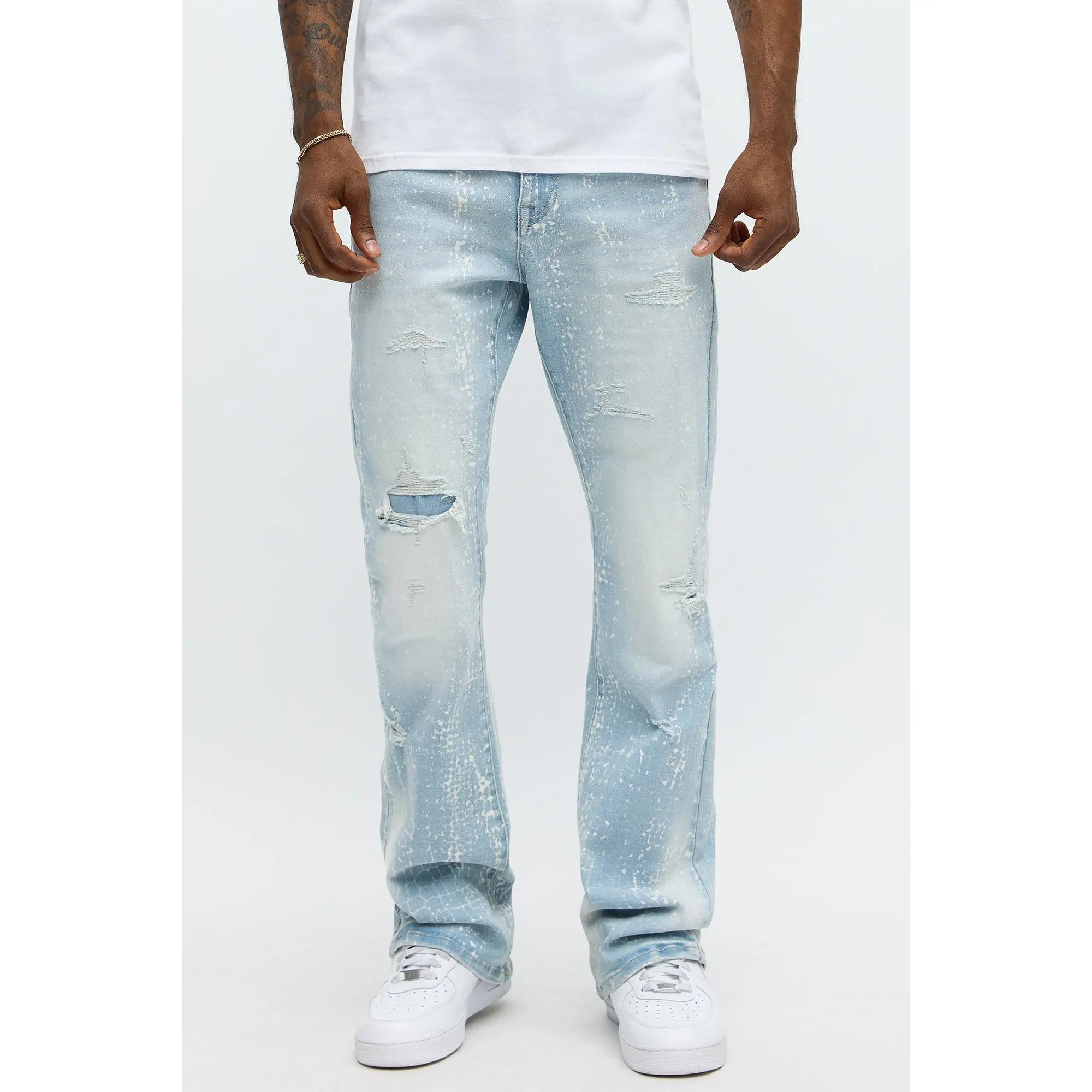 Stacked Skinny Flare Bleach Croc Jean - Light Wash