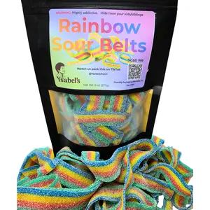 Rainbow Sour Belts Candy - Chewy Sour Strips Snack, Sweet Sugar-Filled Fruit Flavors, 0.5 LB or 1 LB Variety Bags