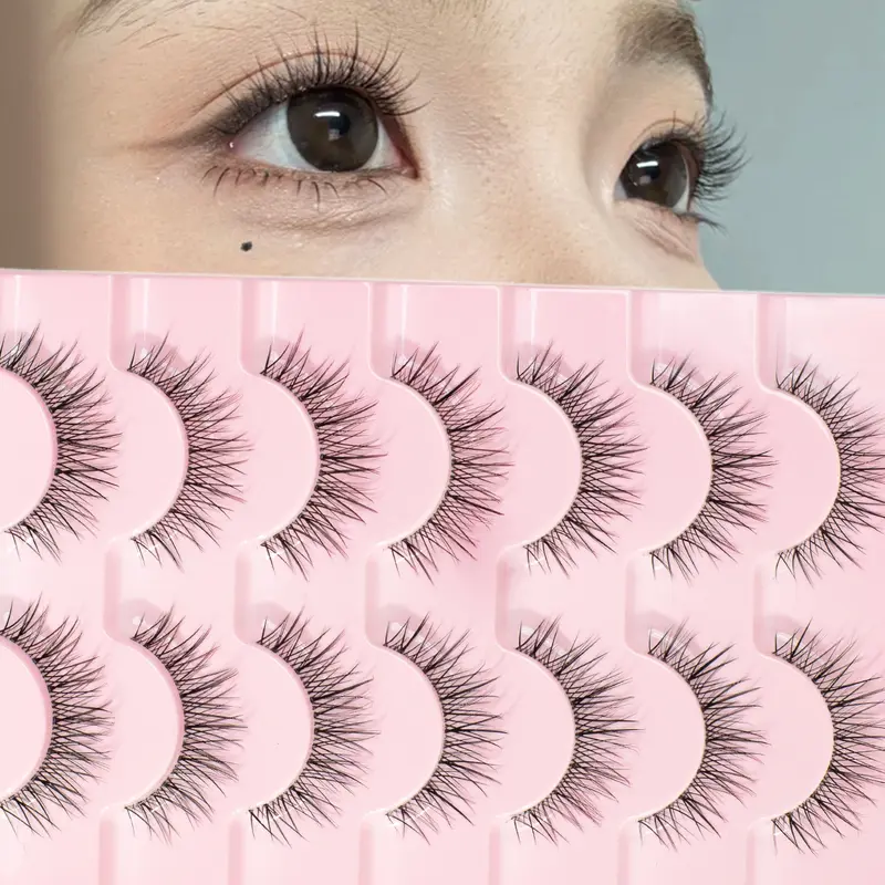Natural Invisible Strip Eyelashes 7 Pairs Ultra-Thin Design, Long Lasting Eyelashes, DIY Dramatic Lashes Pre-Designed Strips for Easy Application, Long and Short Falsies for Stunning Eyes