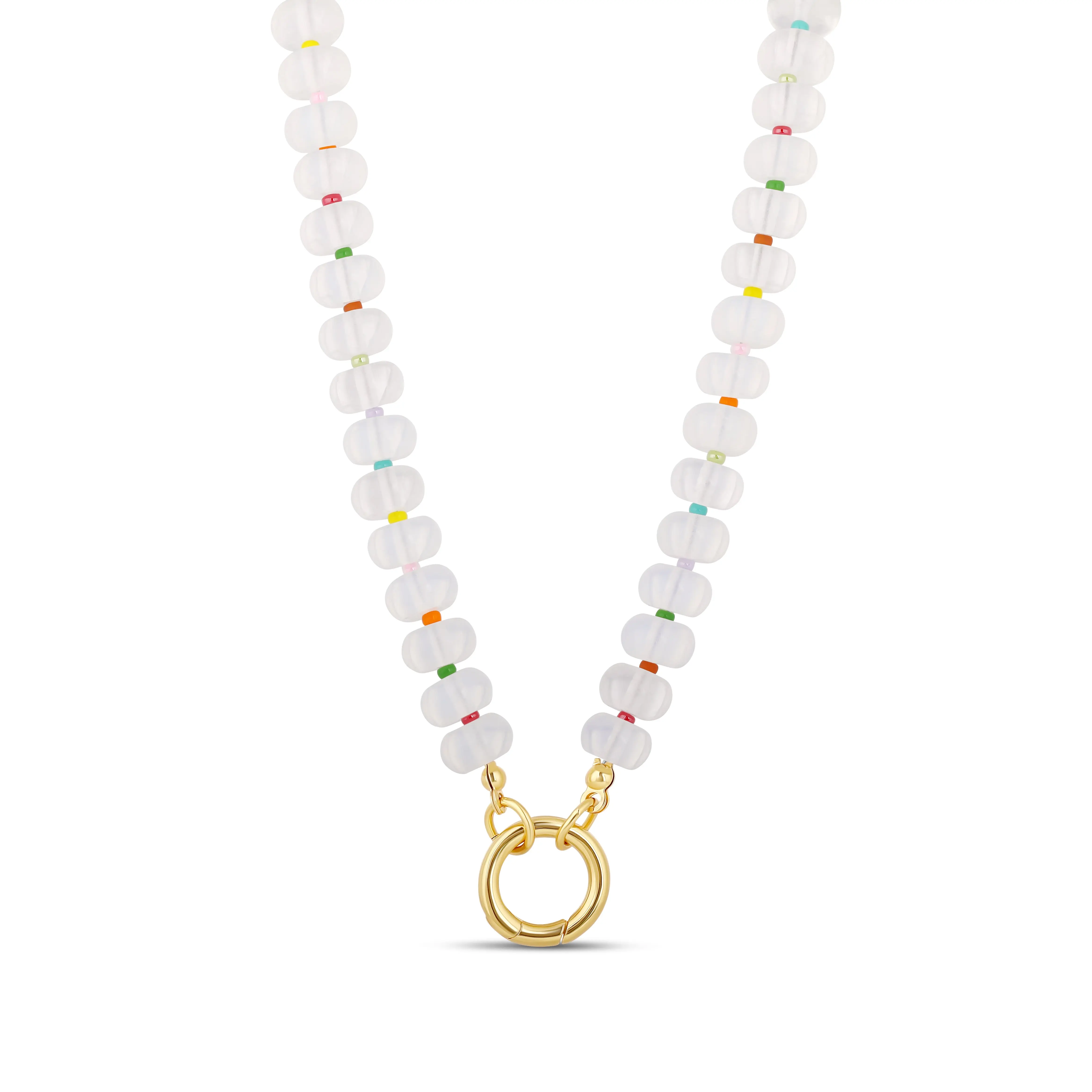 Rainbow Clear Beaded Push Clasp Necklace