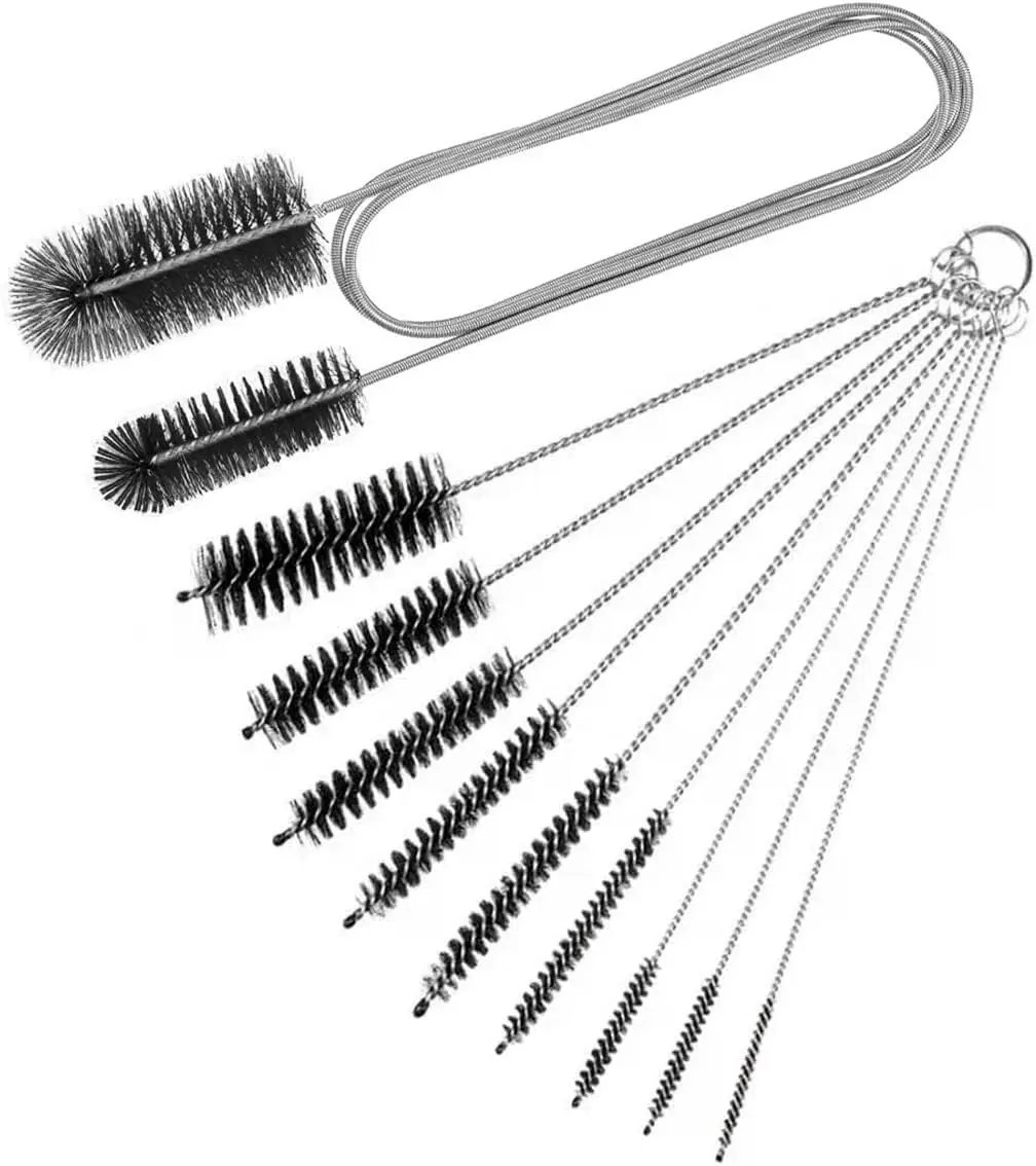 10 count Flexible Drain Brush Straw Cleaner Brush Set,Pipe Cleaners Brush,61Inch Stainless Steel Double-Ended Hose Brush 8.2Inch Nylon Long CPAP Tube Cleaning Brush for  Kitchen Sink Plumbing