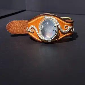 Natural Aquamarine Delicate & Elegant Copper Wire-Wrapped Adjustable Bracelet