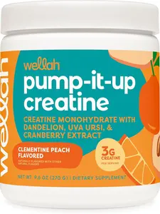 Wellah Pump-It-Up Creatine (50 Servings, Clementine Peach) - Creatine Monohydrate with Dandelion, Uva Ursi, & Cranberry Extract
