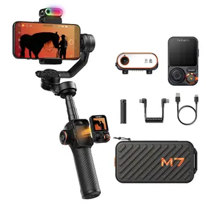 Hohem iSteady M7 AI Tracking Smartphone Gimbal Stabilizer 3-Axis with Magnetic Fill Light/AI Tracking Sensor for iPhone Android with 1/4-inch Color Tochscreen Display,Detachable Remote Controller, Max Payload 500g 2023 Upgraded