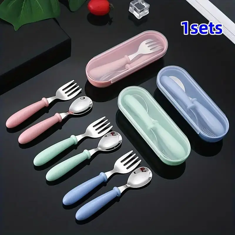 3-Piece Spoon Fork Storage Box Set, Family Kitchen Dining Utensils Set, Kids Cutlery Set, Creative Summer Gift Idea, Durable Tableware