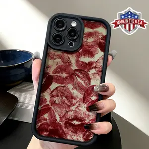Trendy Red Lips Kiss Print Aesthetic Pattern Phone Case for iPhone 17 16 15 14 Pro Max 13 12 11 XR XS Plus Air Slim Shockproof Anti Drop Protective Durable TPU Cover