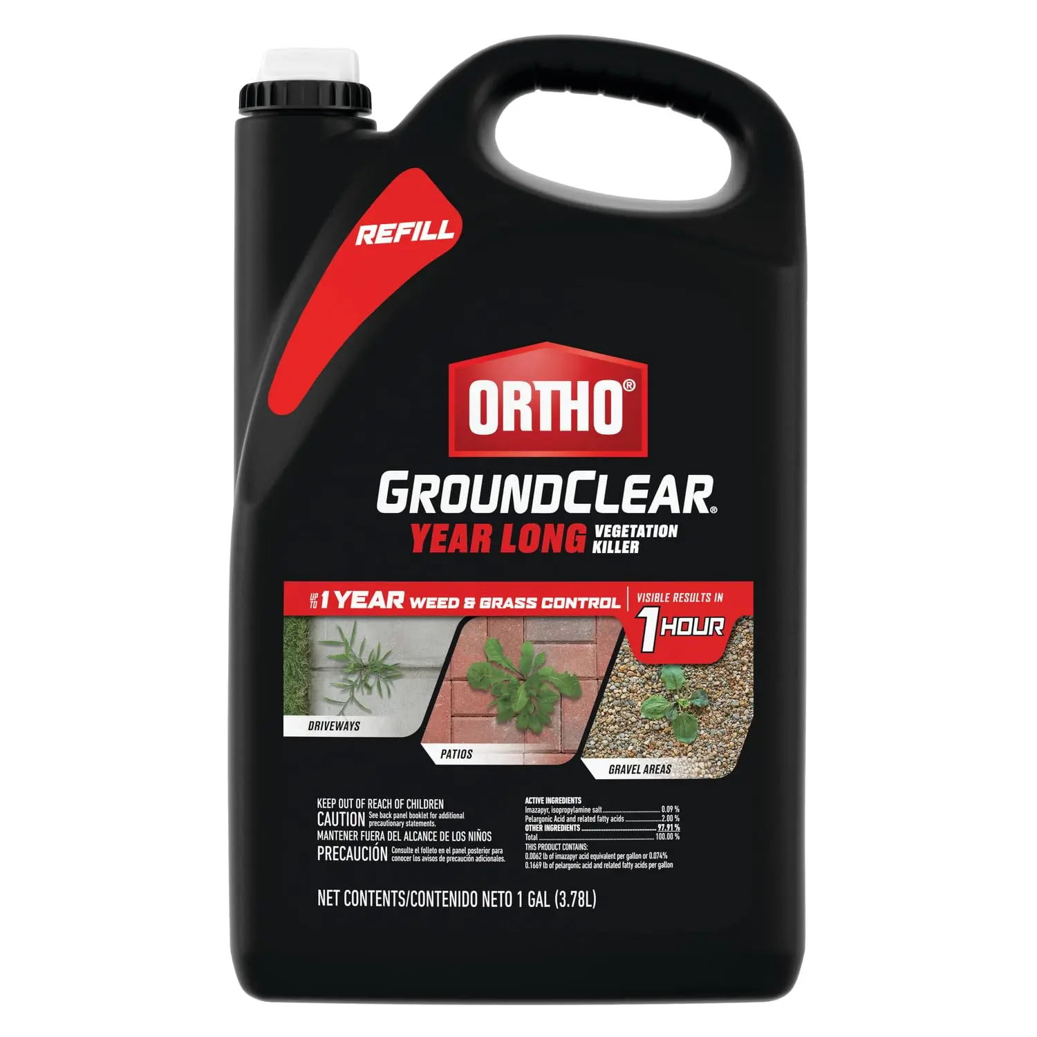 1 Gallon Year-Long Vegetation Killer Refill, Ready-to-Use Formula for Weed & Grass Control, Prevents Regrowth for Up to 1 Year on Driveways, Gravel & Fence Lines