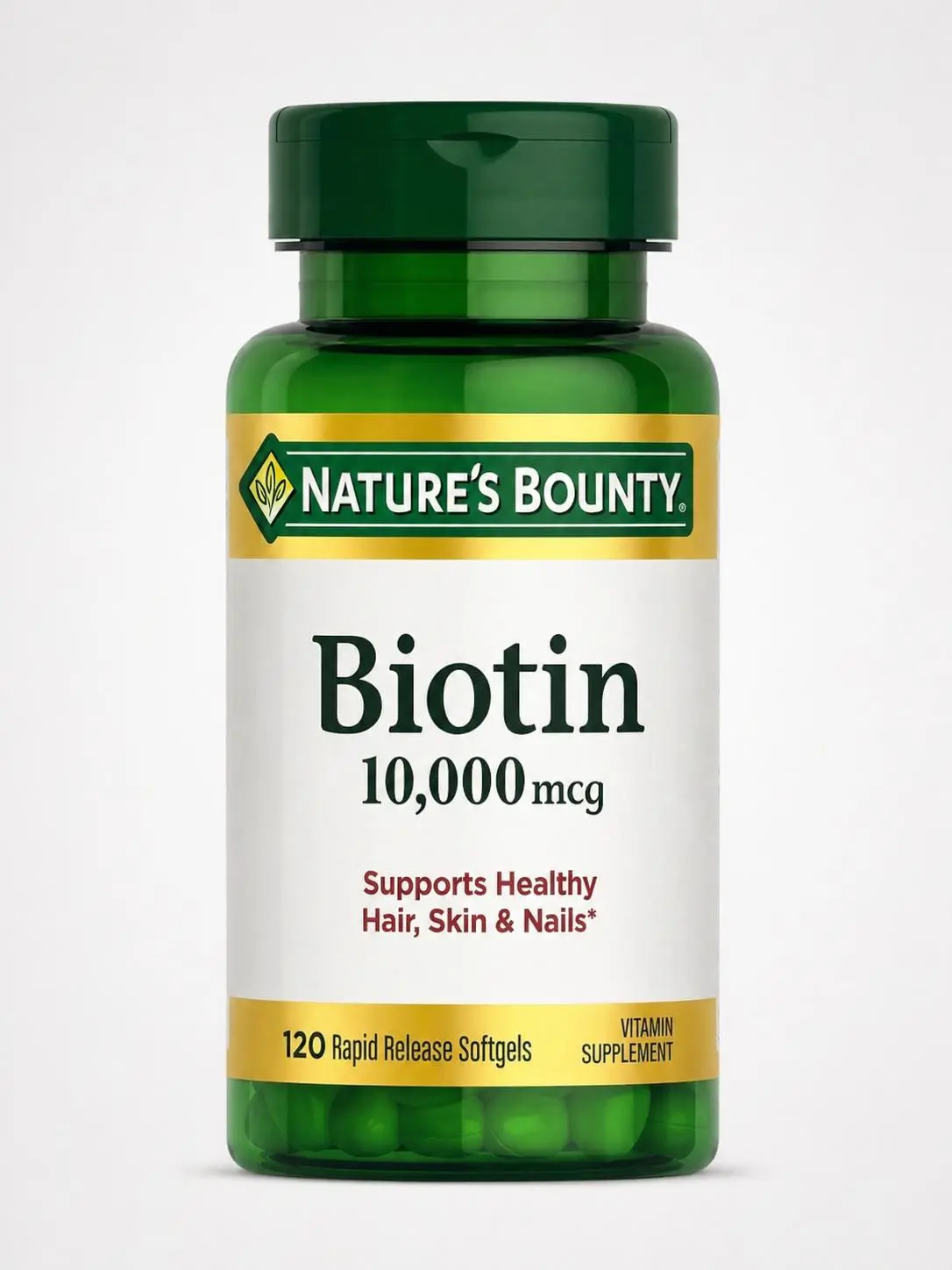 Nature's Bounty Biotin 10,000 mcg for Healthy Hair Skin & Nails 120 Rapid Release Softgels Supplement Pack of 1